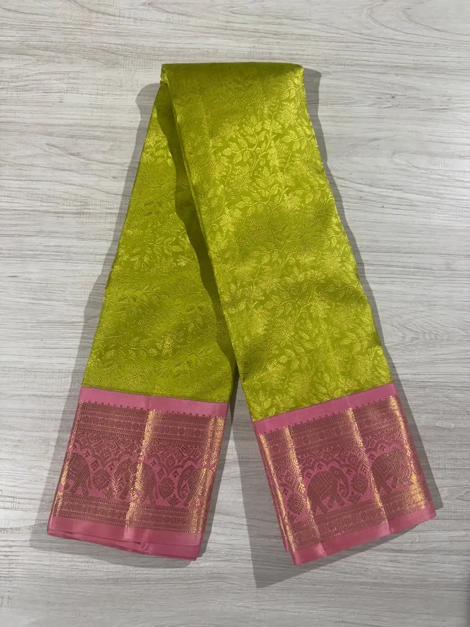 Peach Pink Kanchipuram Contrast Silk Saree